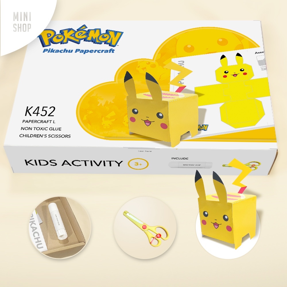 K452 Pokemon Pikachu - Souvenir Ulang Tahun Mainan Anak Papercraft Gunting + Lem