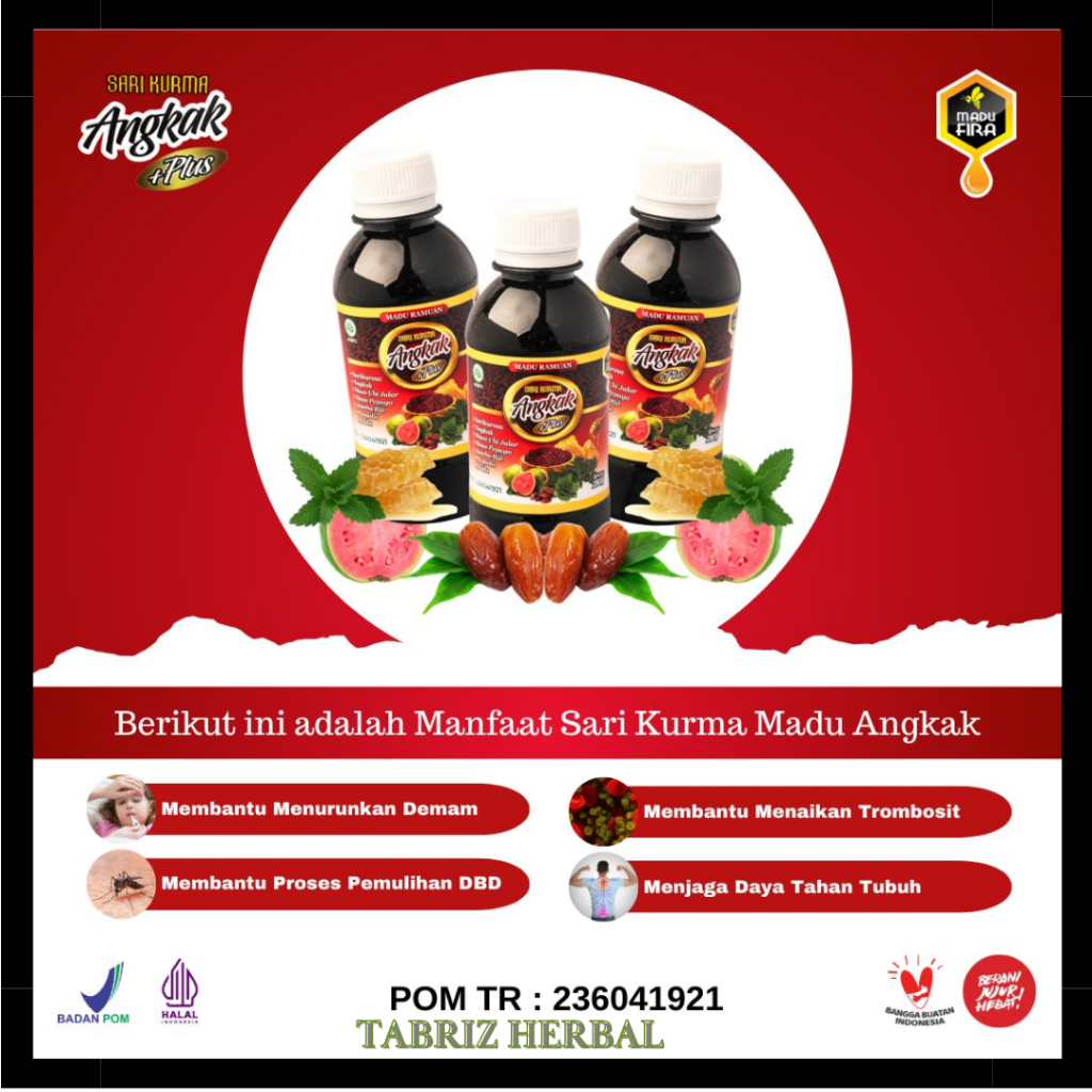 

Madu Ramuan ANGKAK Sari Kurma PLUS Madu Propolis Jambu Biji / Daun Ubi Jalar 280 Gram Fira