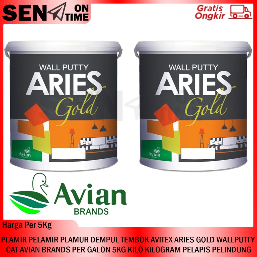 PLAMIR PELAMIR PLAMUR DEMPUL TEMBOK AVITEX ARIES GOLD WALL PUTTY AVIAN BRANDS PER GALON 5KG KILO KIL