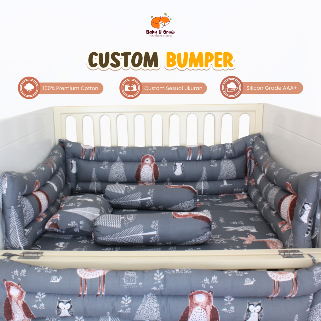 BABY U GROW - Custom Bumper Crib Pelindung Pinggiran Box Tempat Tidur Bayi - Katun Catra/Jepang