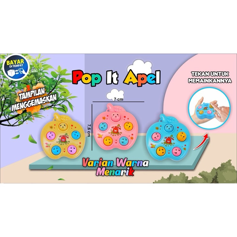 lucky Toys - Mainan Popit Apel 2007 - Pop It Mini Murah - Pop It Karakter