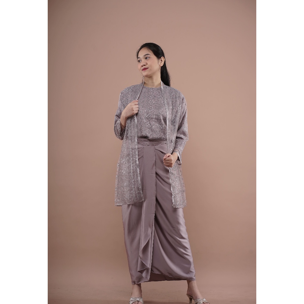 ART R23J Setelan 3 in 1 Outer Organza Rok Pola Ameena lilit Silk Wanita Muslim