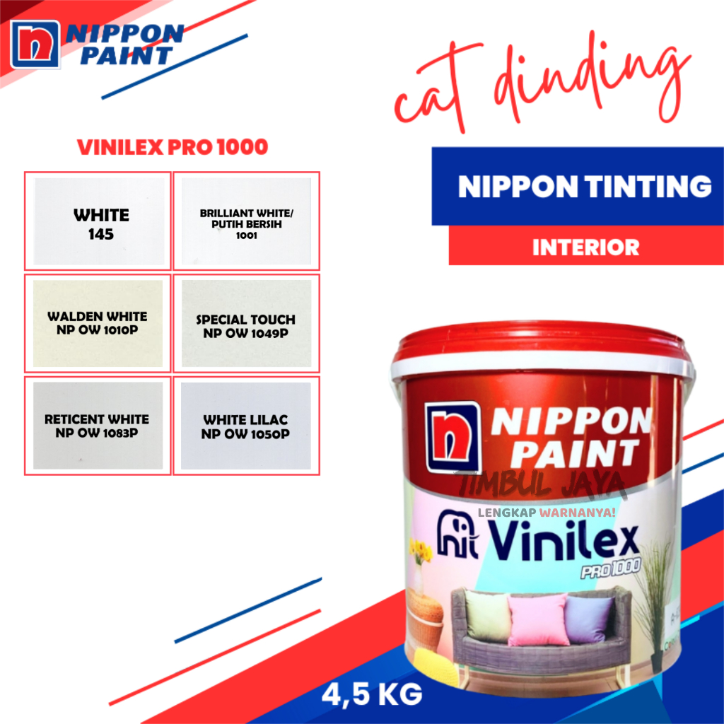 VINILEX Pro1000 4,5Kg Cat Tembok Nippon Paint Interior Dalam Ruangan Warna PUTIH / Cat Nippon Paint 