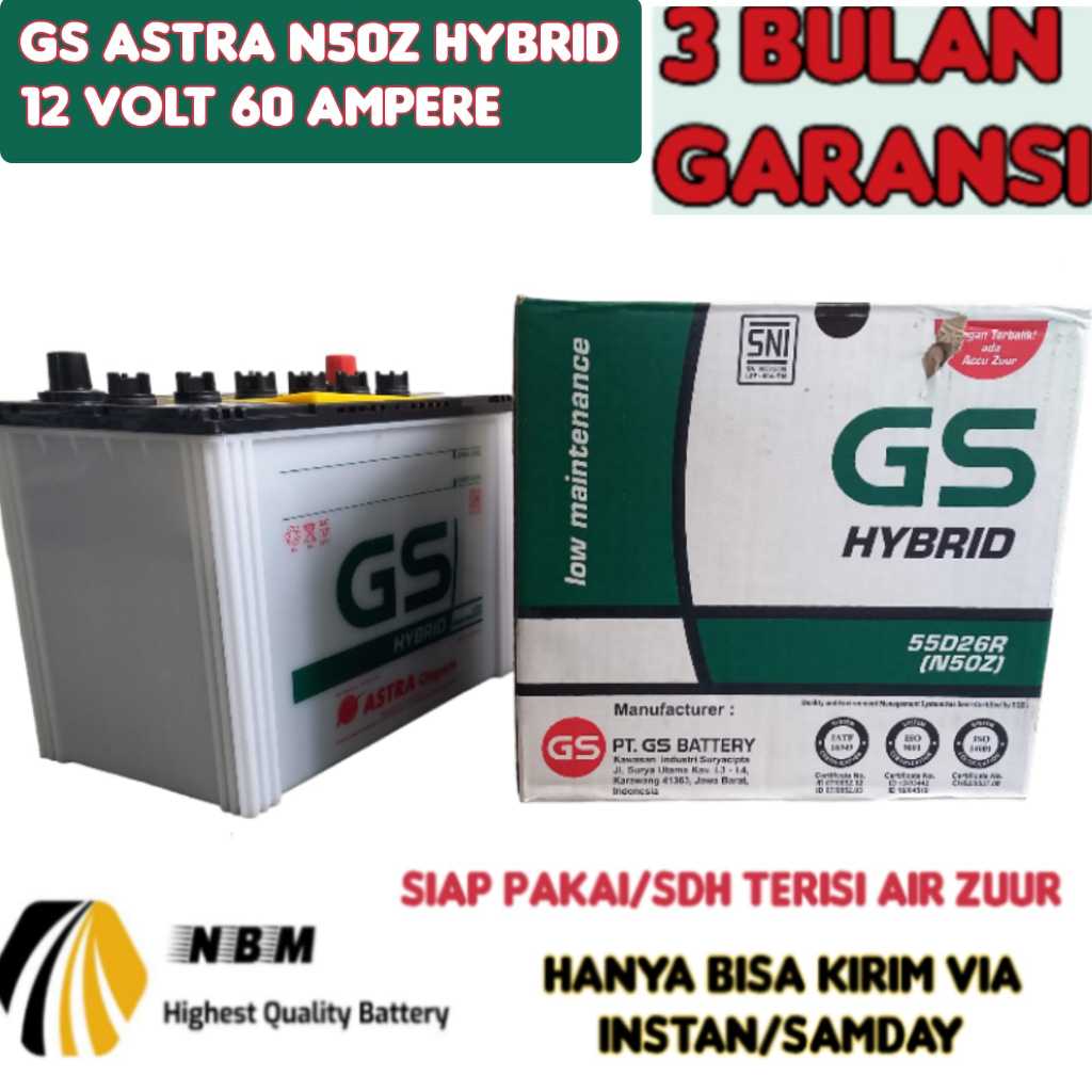 Aki Mobil Kijang Diesel/Hino/Ford Everest/Isuzu ELP/Panther GS Astra N50z Hybrid 60 Ampere