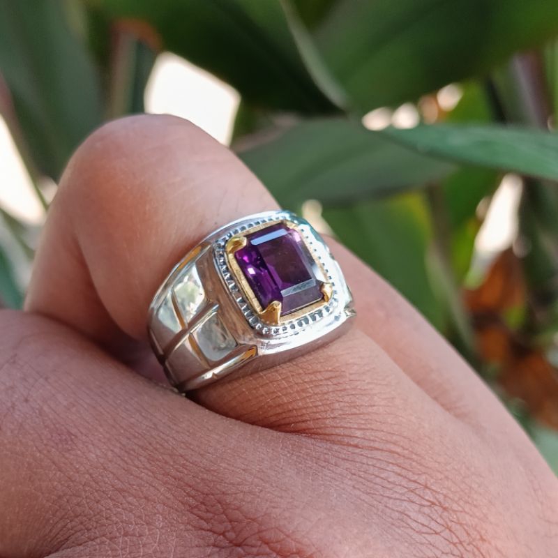 Natural kecubung Amethyst ring monel 8 + memo