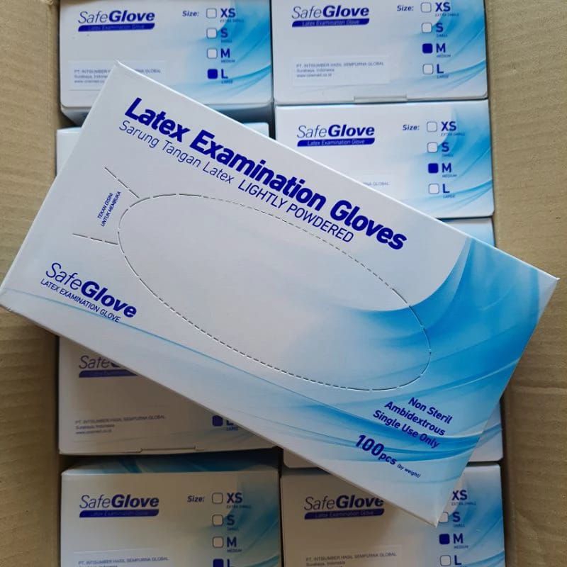 HANDSCOON LATEX EXAMINATION GLOVES Safe Glove isi 100 pcs