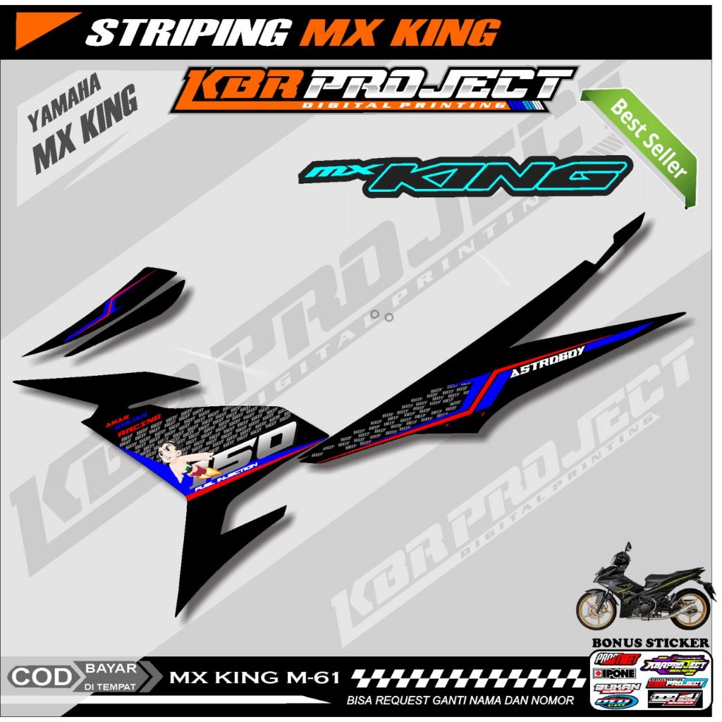 MX KING ASTROBOY STIKER STRIPING PREMIUM Striping MX king Transparan UV putih biru pink viral M.61 H