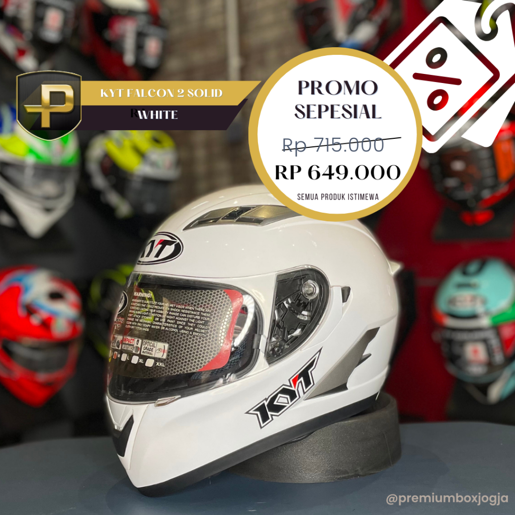 HELM KYT FALCON 2 SOLID - WHITE / HELM FULL FACE / HELM POLOS