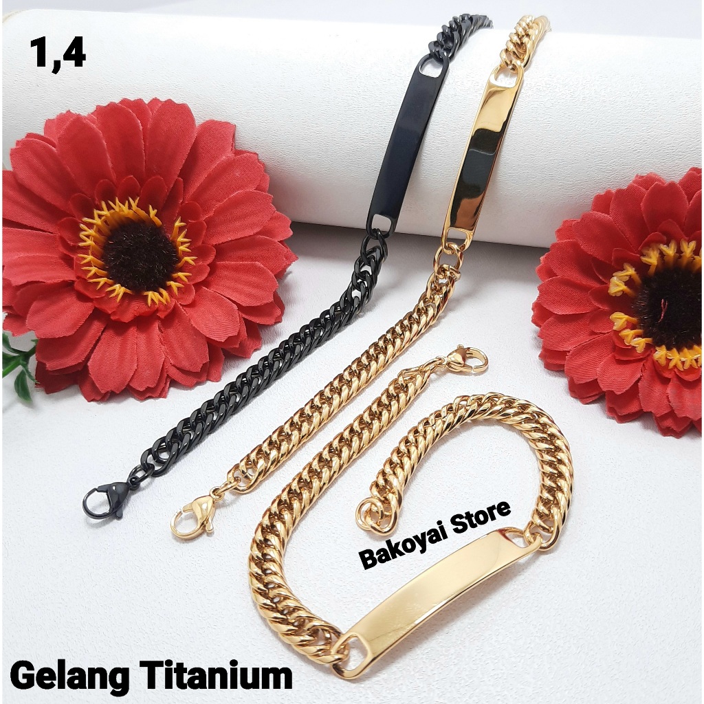 Gelang Rantai Titanium Plat Polos Gelang Tangan Pria Wanita Anti Karat Anti Luntur Silver Gold Hitam