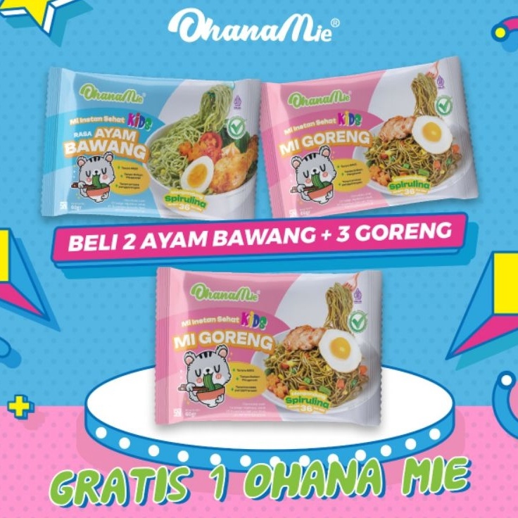 

XG34448 Mie Anak Instan Spirulina Non MSG Tanpa Pengawet Mix Varian Beli 5 Gratis 1 Mie