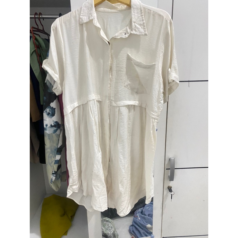 preloved dress gemes putih katun linen