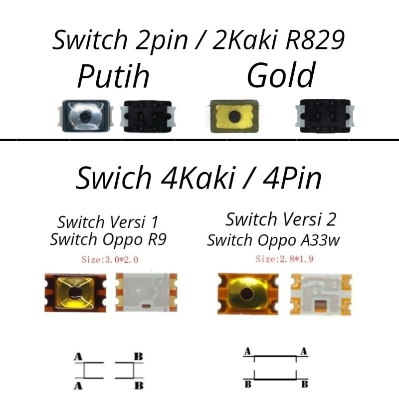 Switch Tombol On Off Universal Kaki 2 kaki 4 / Tombol Power Volume
