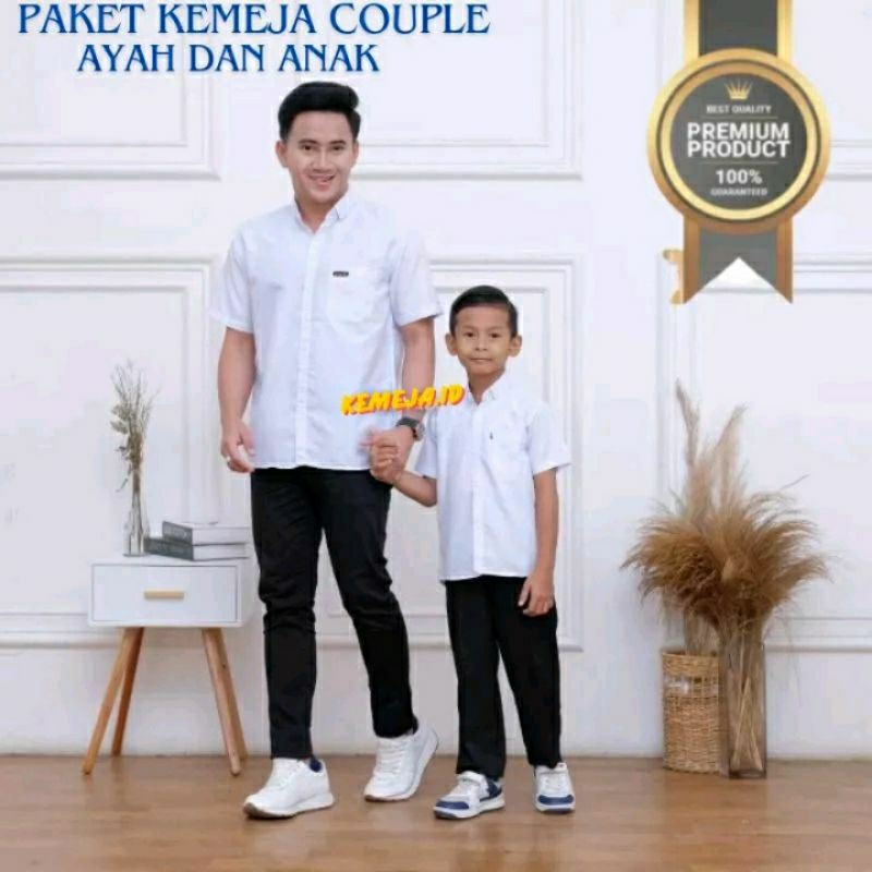 (PAKET COUPLE) Kemeja Couple Polos Ayah Dan Anak Laki Laki Lengan Pendek Slimfit Premium Distro Hem 