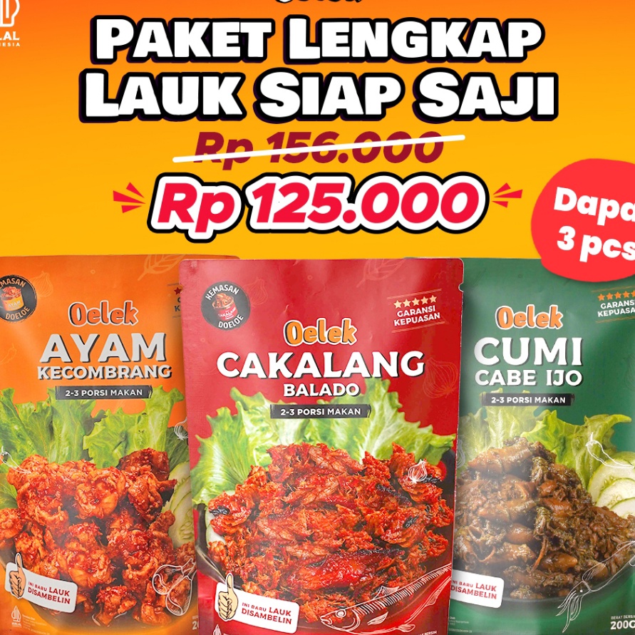 

SALE Oelek Paket Lauk Siap Saji Cumi Cabe Ijo Ayam Kecombrang Cakalang Balado Lauk Siap Saji