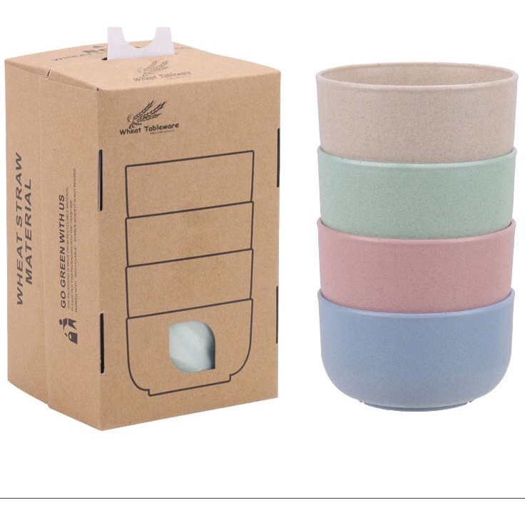 Ekslusif disini Serbagrosirmurah MS4 Mangkok Makan Set 4pcs Wheat Straw Bowl Warna Warni Baby Jerami