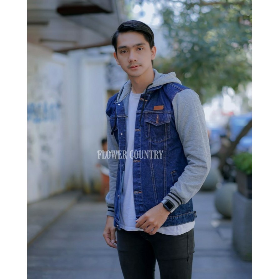Promo Terbaru Tans - Jacket Jeans Denim Reglan Pria Jaket Jeans Boy Hoodie Kombinasi Fleece Big Size