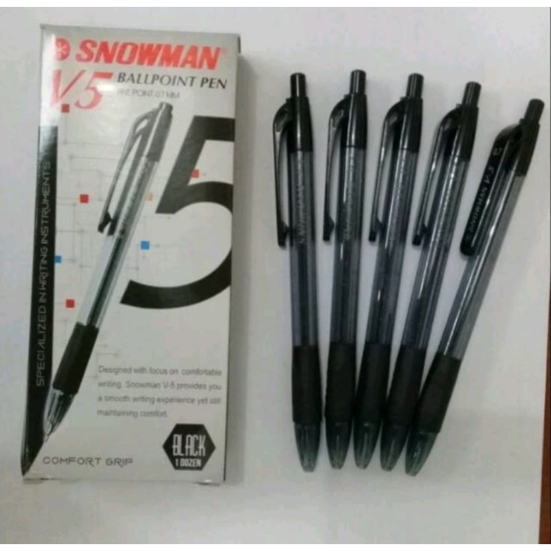 

1 PACK PULPEN SNOWMAN V5 isi 12pcs / pen tinta hitam o.7mm lancip bagus