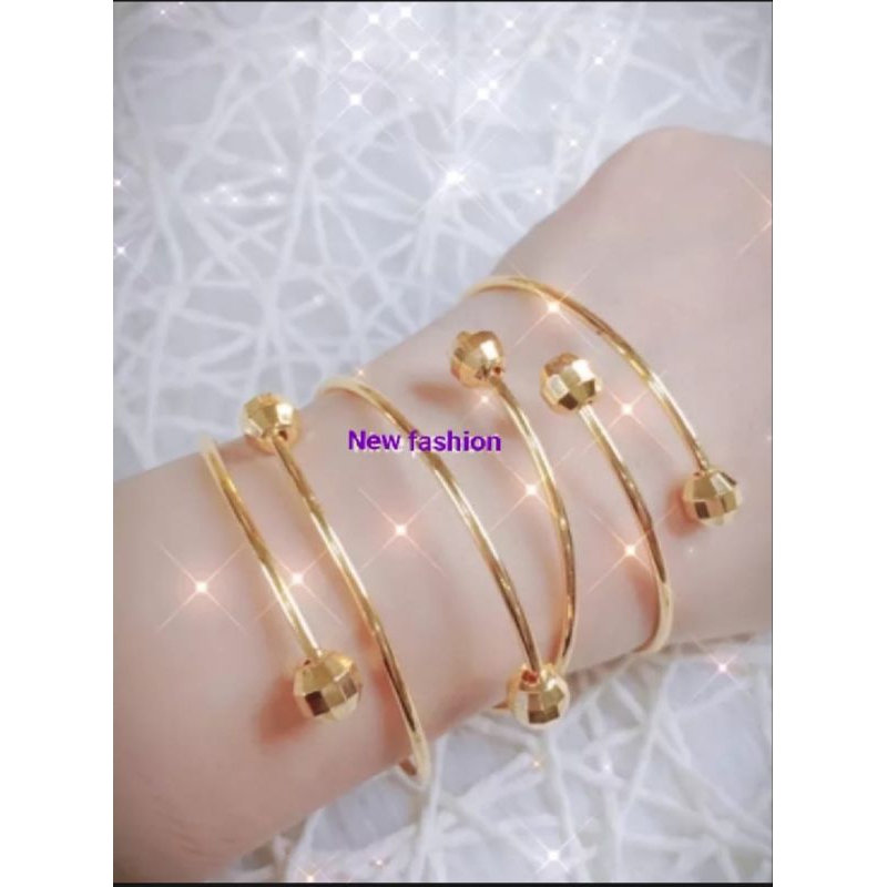 Gelang Tangan Titanium motif Polos Bulat Berlapis Emas