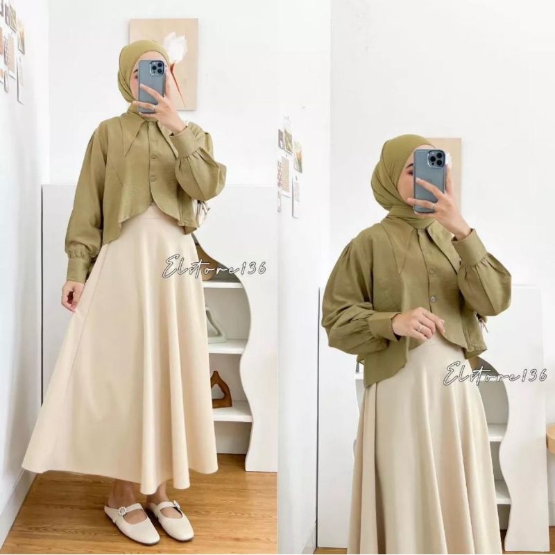 BLOUSE KEMEJA WANITA BAHAN CRINKLE CROP TOP