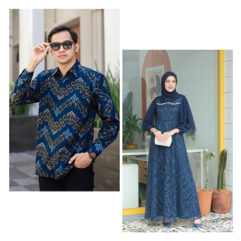 COD | Couple Batik Brokat | Sarimbit Gamis Brokat | Baju Muslim Wanita | Baju Batik Kebaya