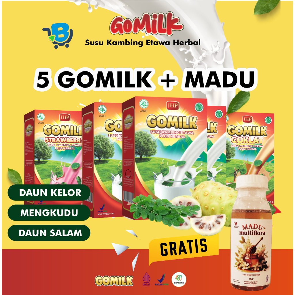 

Gratis Madu Multiflora Paket 5 Gomilk Susu Kambing Premium Etawa Herbal 200gr