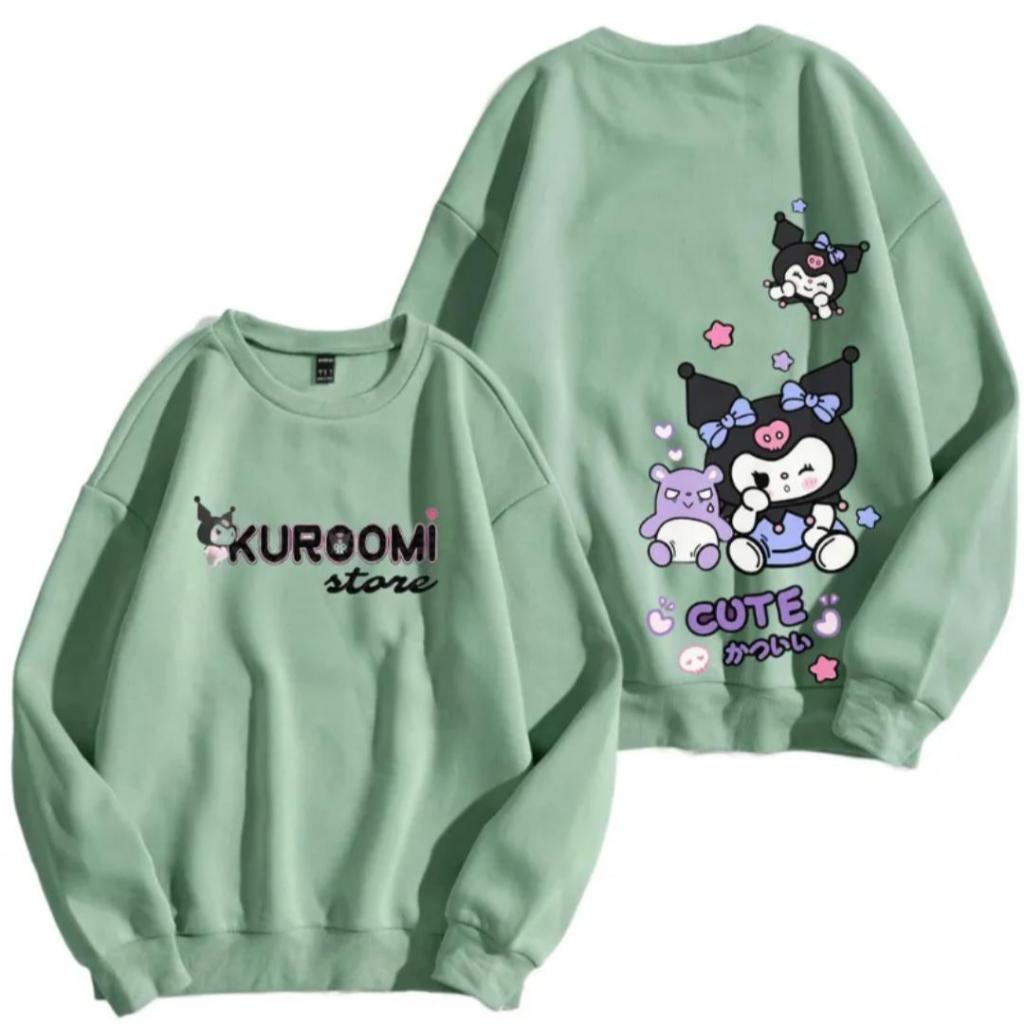 Sweater Anak Perempuan Kuromi Full Page Crewneck Anak Bahan Adem Nyaman Usia 5-15 Tahun