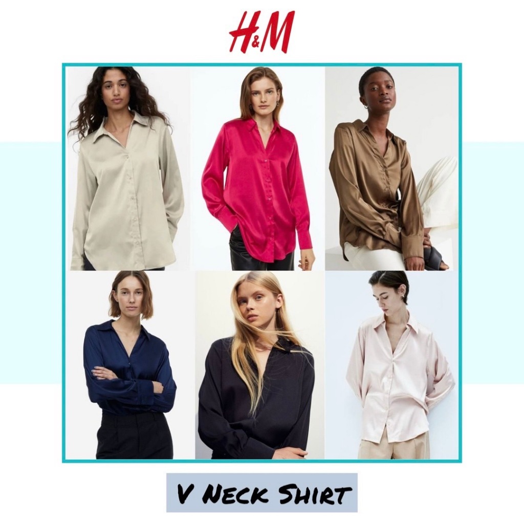 Long Sleeve V Neck Silk Shirt by H*M - Kemeja Lengan Panjang Wanita