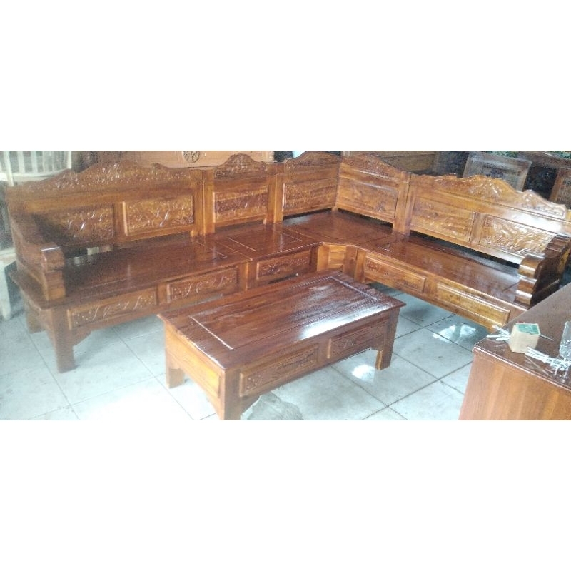 kursi sudut L jati full jepara