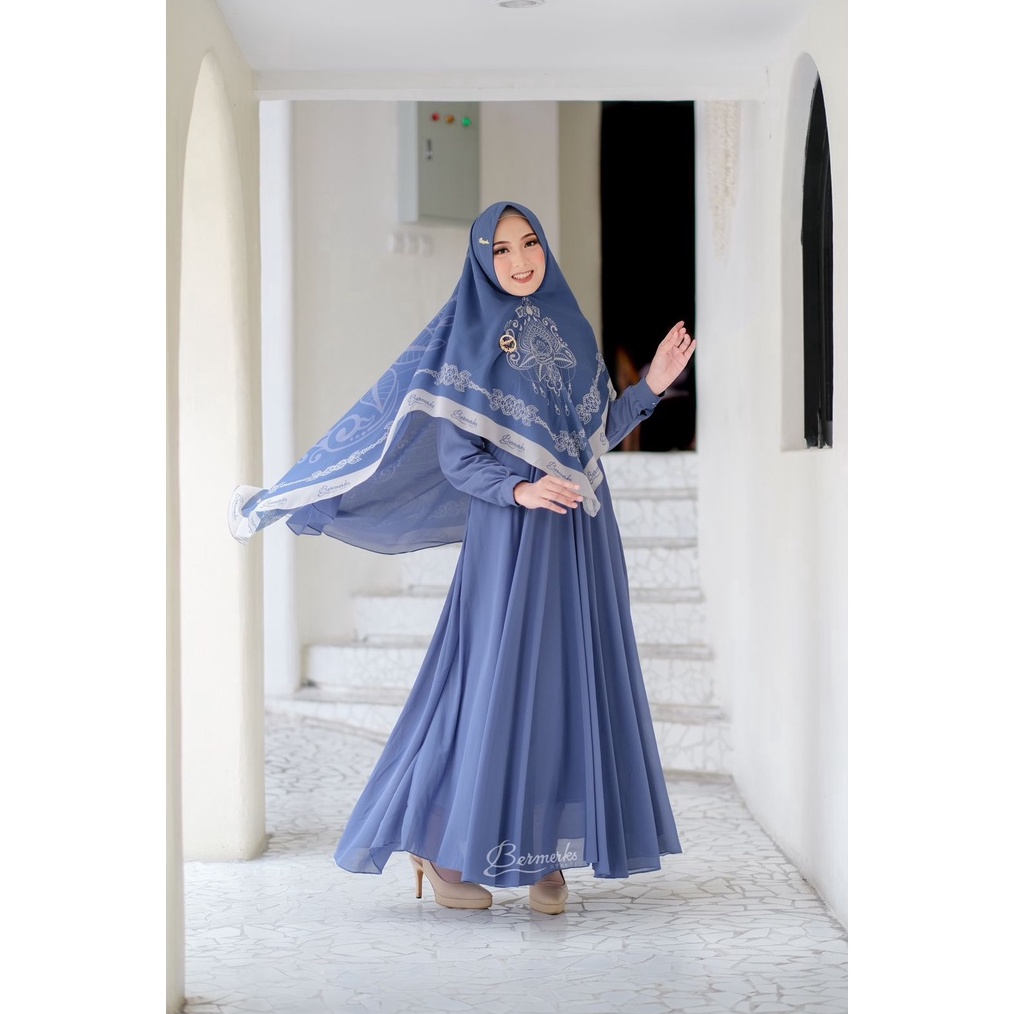 ART L55T Gamis Ceruty babydoll set kerudung motif ori bermerks Fairuz Mecca salwa Miranda Putihan Hi