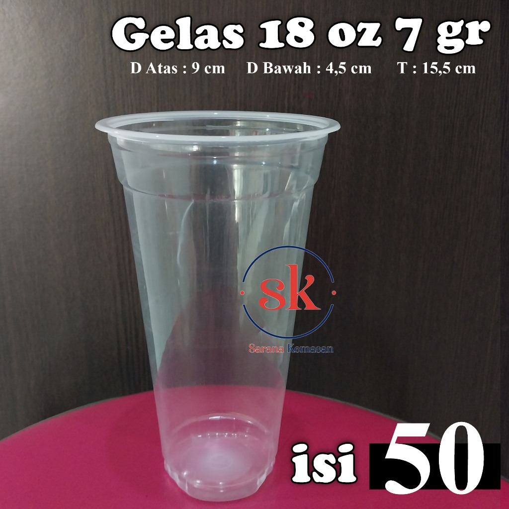 (ISI 50) Gelas Plastik Cup Es teh Minuman 18 oz Slim