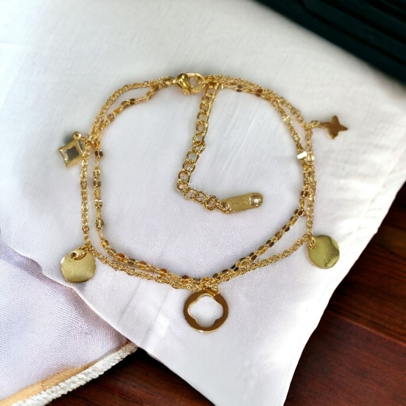 Gelang Tangan Rantai Wanita Motif Koin Daun Clover