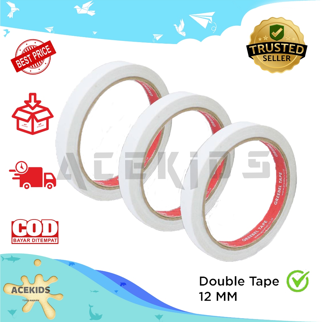 

Double Tape Perekat Transparan Lem Perekat Bolak Balik Greebel Double Tape 12mm 0127DT12MG