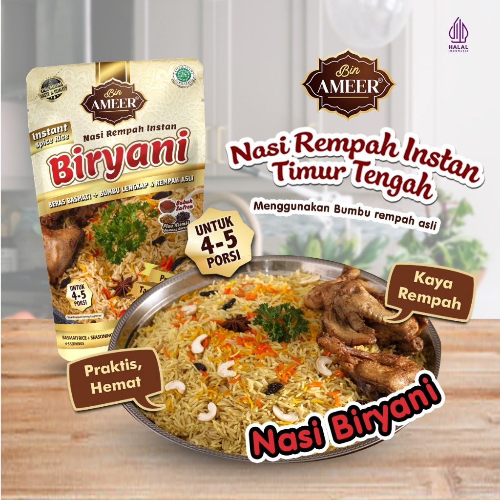 

Bin Ameer Nasi Biryani Rempah Instan bumbu khas India 350gram Rice Cooker untuk 4-5 porsi