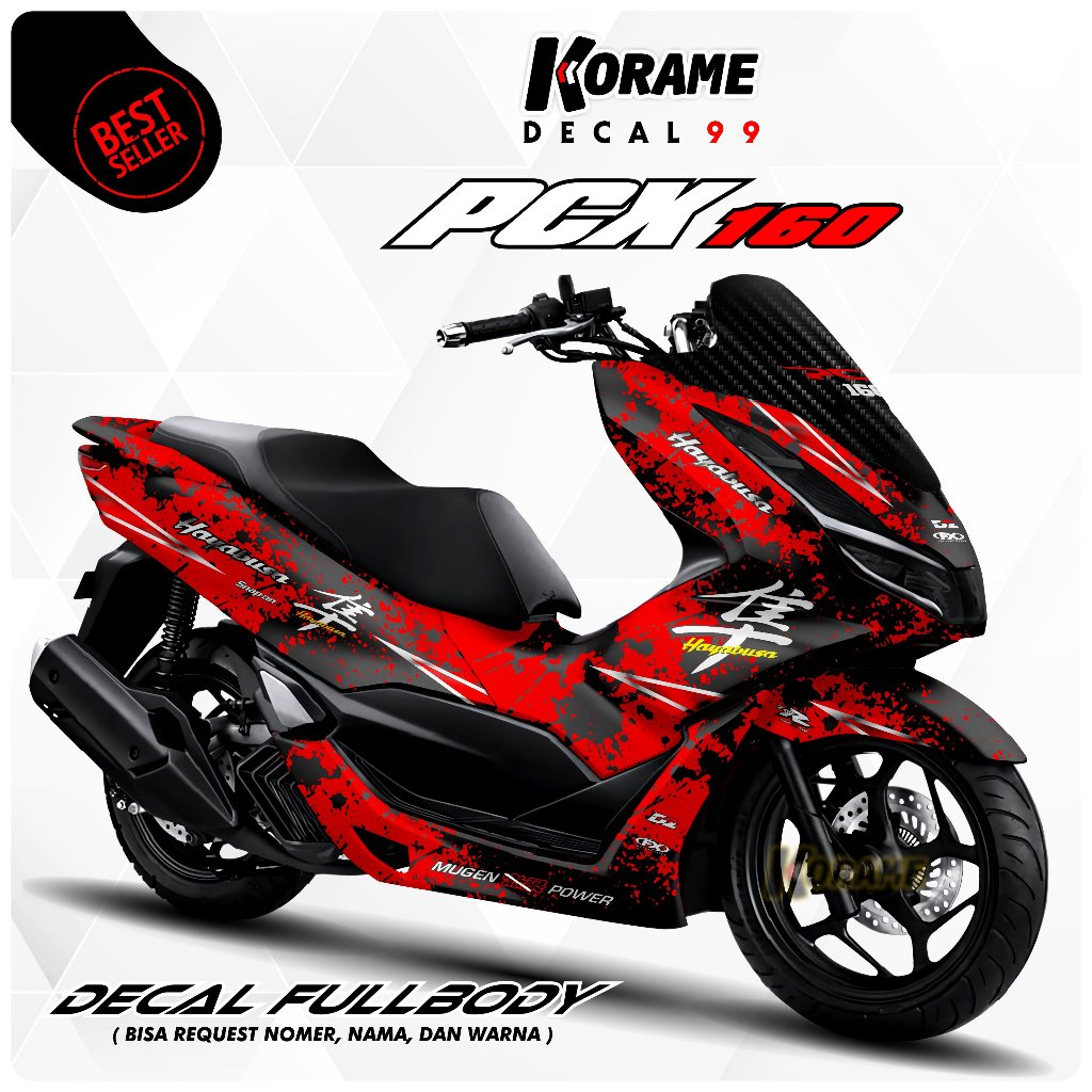Decal Stiker PCX 160 Motif Hayabusa Hitam Merah Fullbody