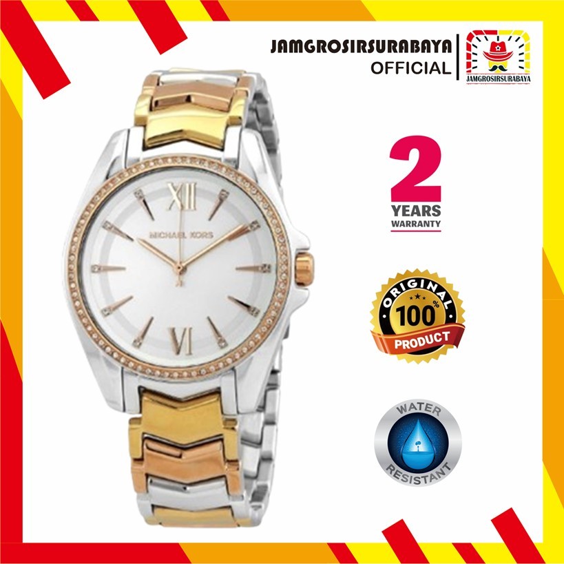 PROMO Jam Tangan Wanita MK 6686 / MK6686 Whitney Tri-tone Crystal White Sunray Dial Stainless Steel 