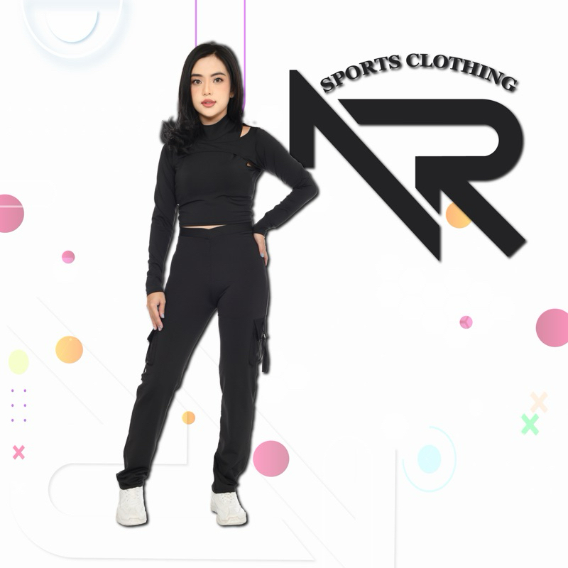 setelan baju olahraga wanita crop top lengan panjang crop top korea long sleeve,pakaian senam,cargo 