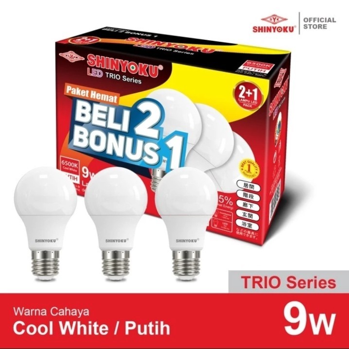 SHINYOKU PAKET ISI 3PCS LAMPU LED TRIO BELI 2 GRATIS 1 9 WATT PUTIH