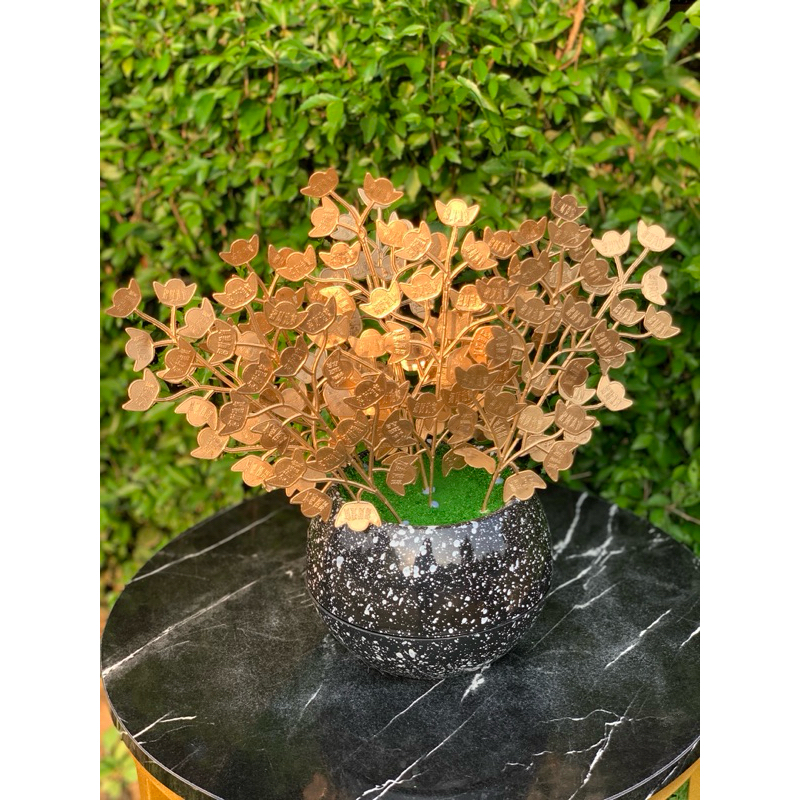 RANGAKAIN BUNGA GOLD VAS BOLA HITAM GOLD Plastik pot