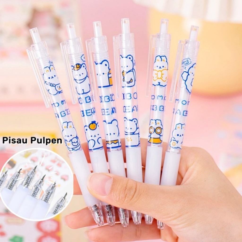 

Pisau pulpen Cutter kertas stiker mekanik Mini pen cutter knife sticker DIY Pemotong kertas aesthetic lucu Pena pisau untuk parcel kantor sekolah pelajar