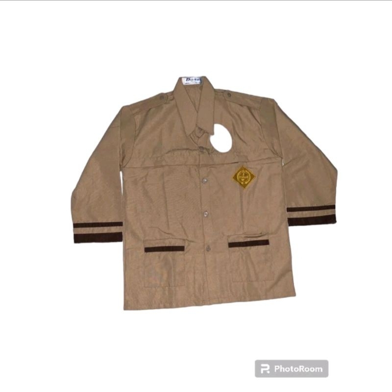 SERAGAM SEKOLAH - Baju Pramuka Siaga Panjang SD Coklat Susu & Kuning Kombinasi List