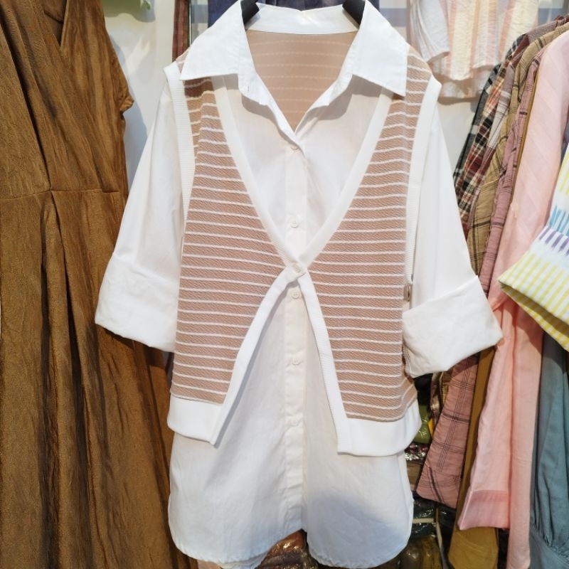 KEMEJA VEST WANITA BAJU ATASAN ROMPI KATUN COMBI KNIT