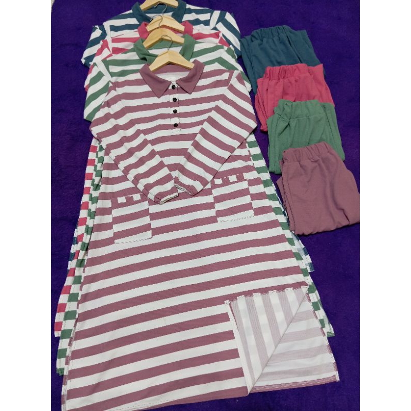 SETCEL LONG TUNIK KEKINIAN / SETCEL TUNIK / SETCEL  MOTIF SALUR