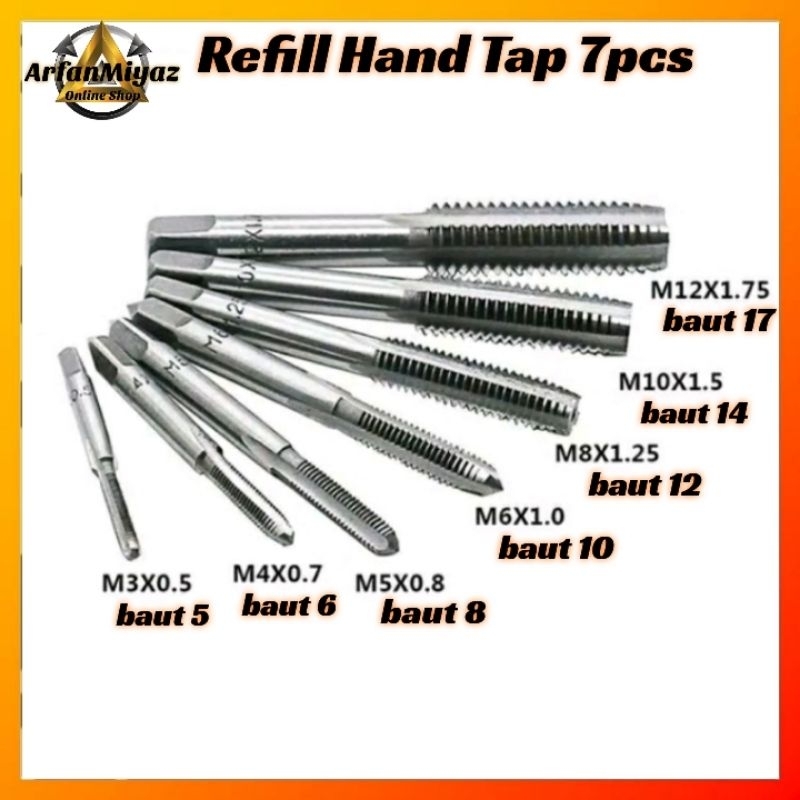 Hand Tap Refill Tap Alat Pembuat Drat/Perbaikan Drat Selek Set 7pcs M3 - M12 /Untuk Baut 5 - Baut 17