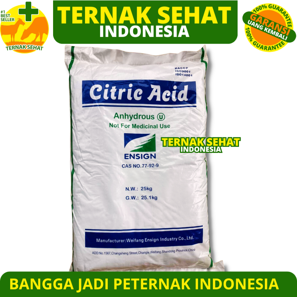 

CITRIC ACID ANHYDROUS 25 KG (1 SAK) - Citroen Asam Sitrat - Asam Sitrun Food Grade