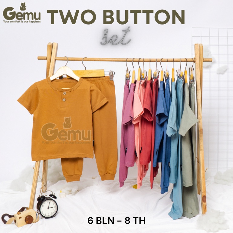 ART R28K GEMU Setelan Anak Baju Tidur Piyama Lengan Pendek Celana Panjang Two Button Set Unisex 1 Ta