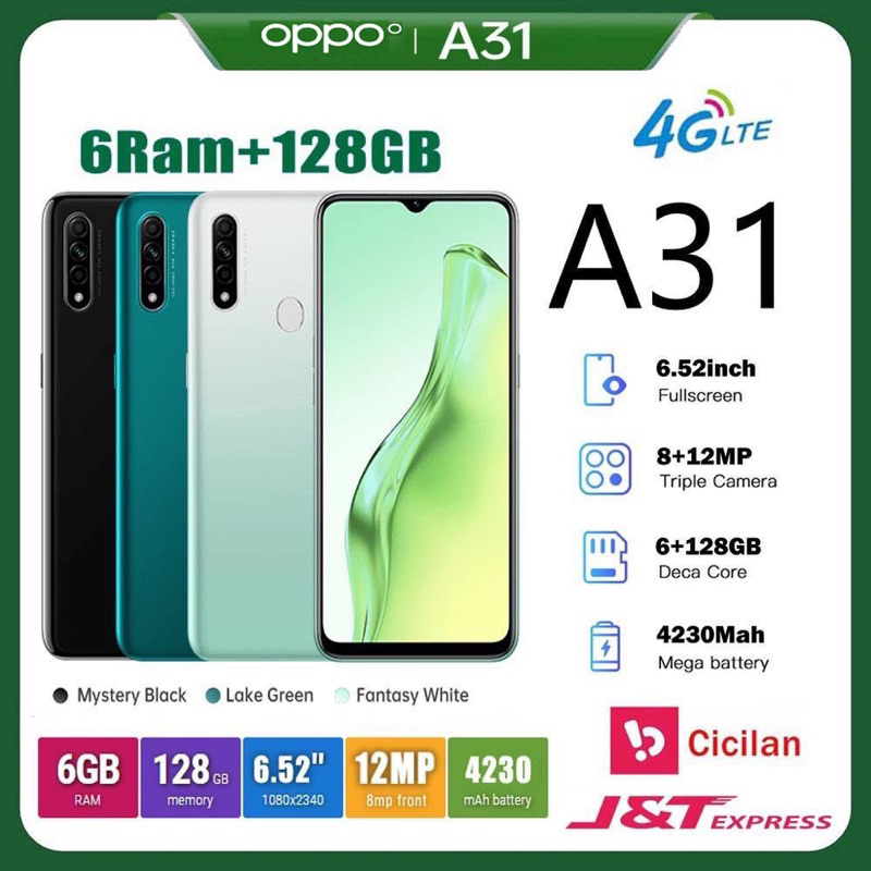 OPPO A31 RAM 6/128GB GARANSI 1 TAHUN ORIGINAL BARU HANDPHONE baterai
