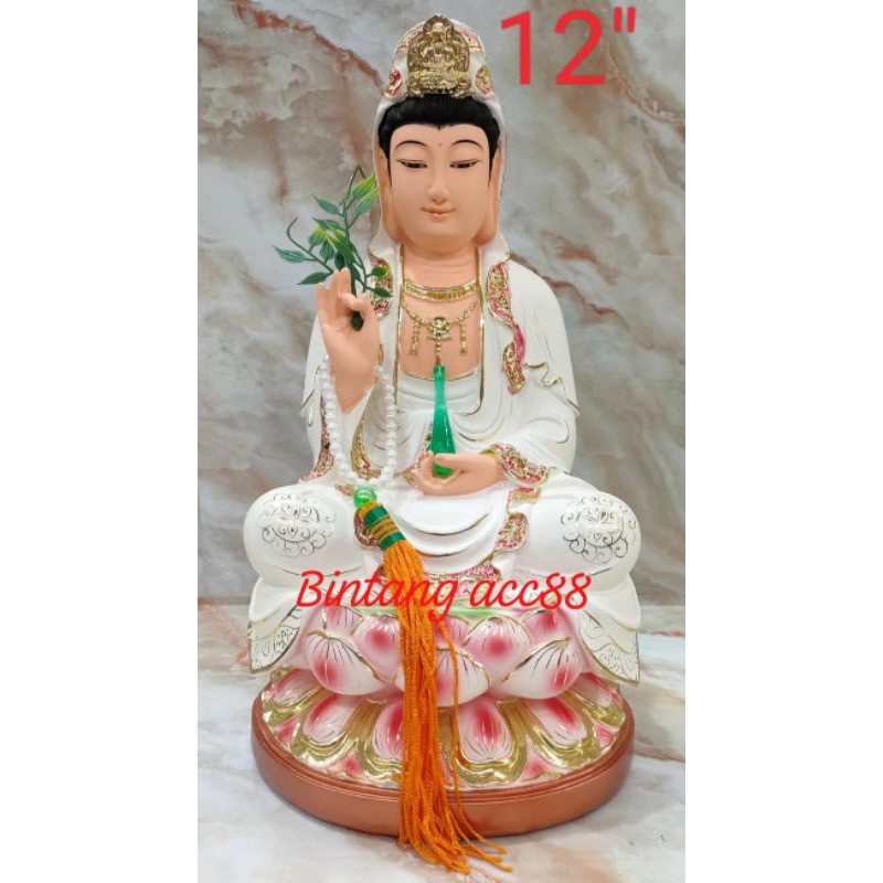 patung dewi kwan im/kwan in/guan yin- putih - fiber - 12inch (l)