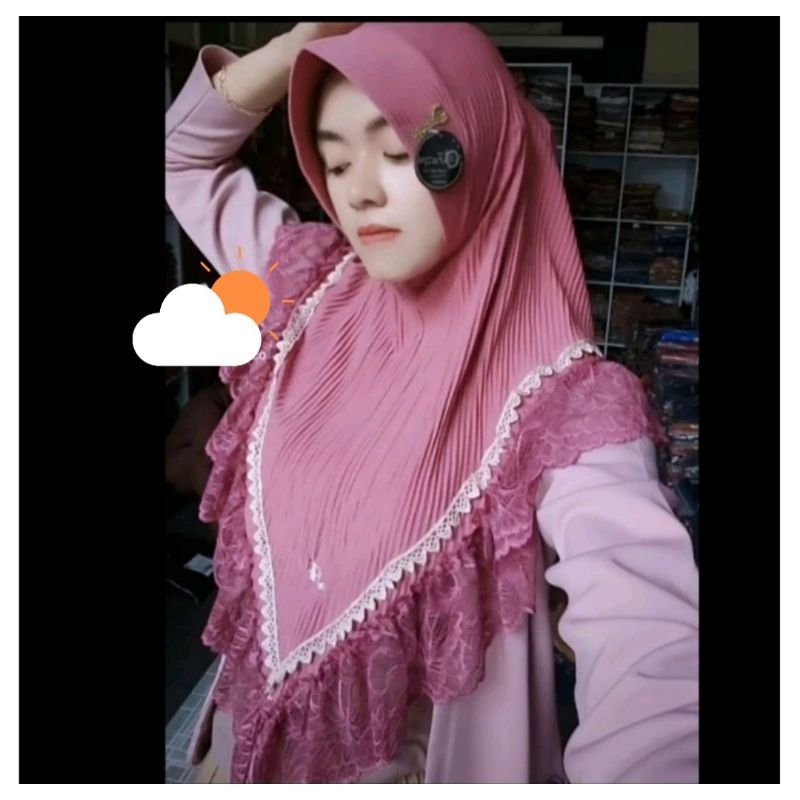 730 Jilbab Al faezya Plisket Renda Senada Jersey Super/Hijab AF Alfaezya ori By Bunyamin Double rend
