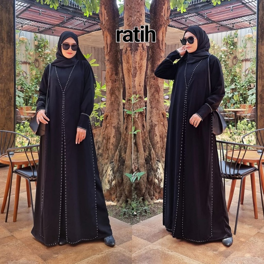 gamis abaya arab wanita hitam ratih elegand bahan kain jetblack saudi adem nyaman tidak terawang mew