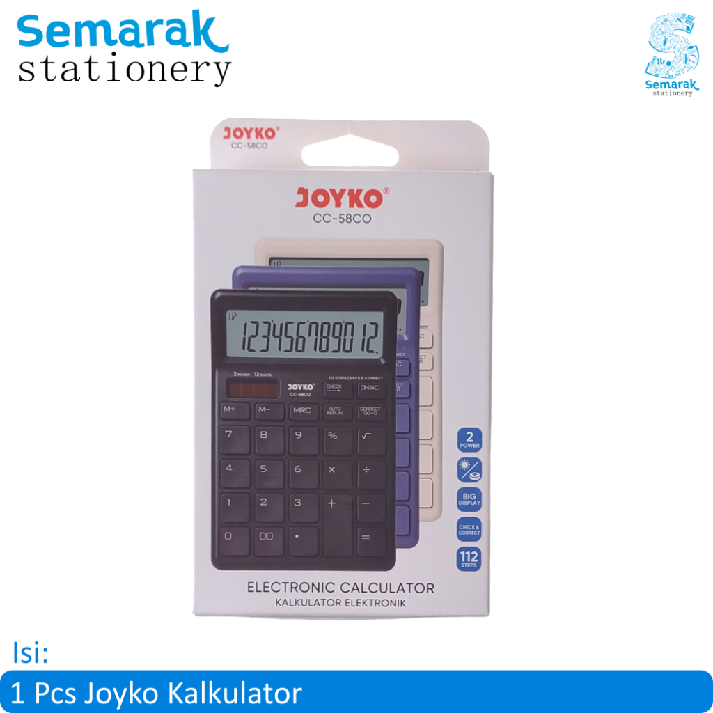 

Joyko Calculator Electronic CC-58CO Kalkulator 12 Digits Sedang - Putih
